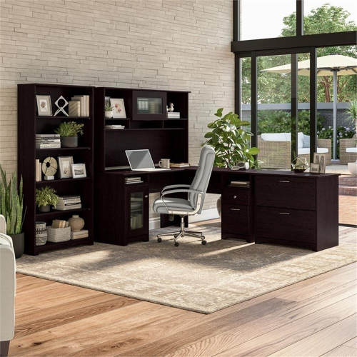 Cabot 60W L Shaped Computer Desk with Storage in Espresso Oak - Engineered Wood