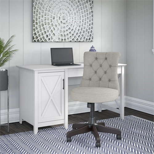 Key West 54W Computer Desk and Chair Set in Pure White Oak - Engineered Wood