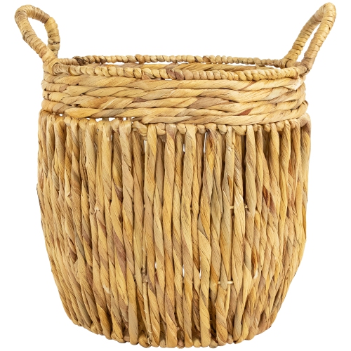 Set of 3 Textured Woven Water Hyacinth Rustic Storage Baskets with Handles 15.75"