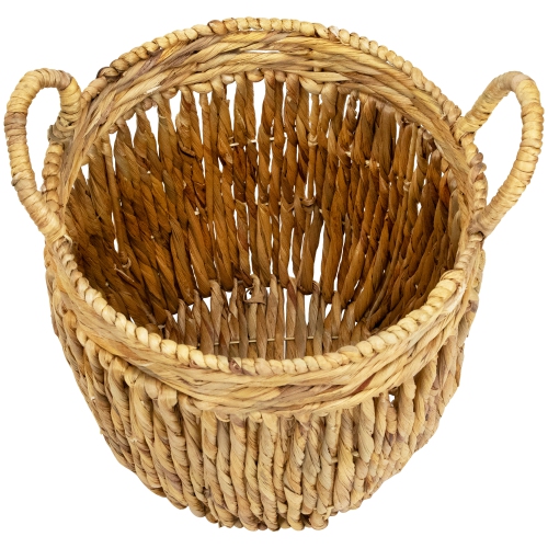 Set of 3 Textured Woven Water Hyacinth Rustic Storage Baskets with Handles 15.75"