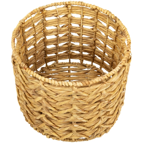 Set of 2 Wood-tone Open Fishtail Water Hyacinth Baskets with Built-in Handles15.75"