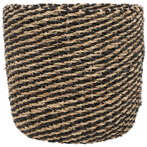 Set of 3 Striped Beige and Black Woven Seagrass Storage Baskets 14"