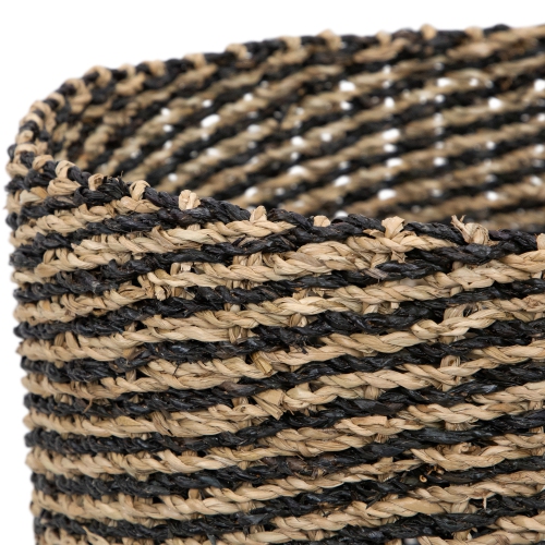 Set of 3 Striped Beige and Black Woven Seagrass Storage Baskets 14"