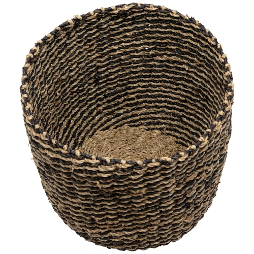 Set of 3 Striped Beige and Black Woven Seagrass Storage Baskets 14"