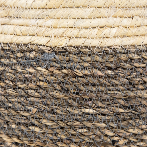 Set of 3 Beige and Brown Woven Seagrass Storage Baskets with Built-in Handles 13.25"