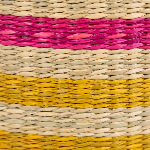 Set of 3 Striped Fuchsia and Yellow Seagrass Woven Baskets with Handles 13.75"