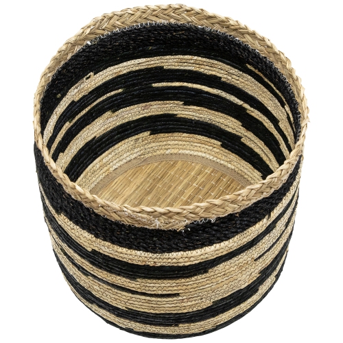 Set of 3 Black and Beige Zig Zag Sew Seagrass Storage Baskets 15.5"