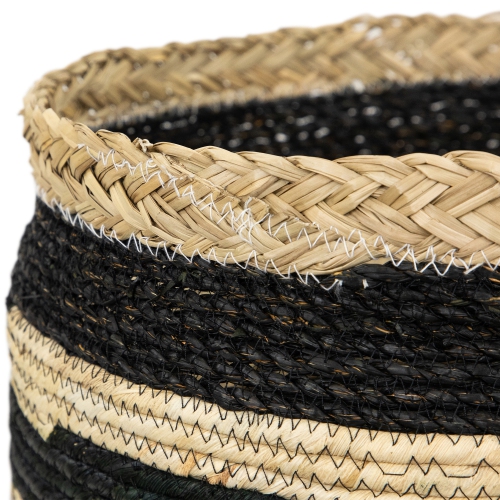 Set of 3 Black and Beige Zig Zag Sew Seagrass Storage Baskets 15.5"