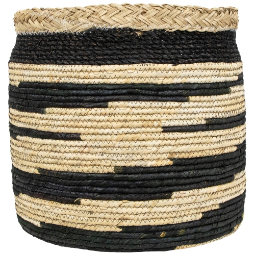 Set of 3 Black and Beige Zig Zag Sew Seagrass Storage Baskets 15.5"