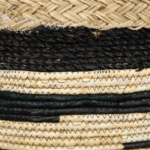 Set of 3 Black and Beige Zig Zag Sew Seagrass Storage Baskets 15.5"