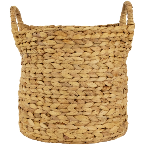 Set of 2 Beige Textured Water Hyacinth Woven Storage Baskets with Handles - 15.75"