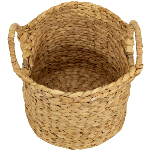 Set of 2 Beige Textured Water Hyacinth Woven Storage Baskets with Handles - 15.75"
