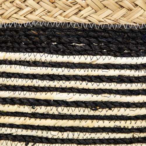 Set of 3 Tan and Black Striped Seagrass Storage Baskets with Braided Trim 17"