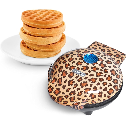 DASH Mini Maker for Individual Waffles, Hash Browns, Keto Chaffles with Easy to Clean, Non-Stick Surfaces, 4 Inch, Orange Leopard