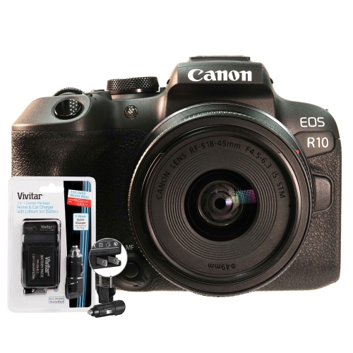 Canon EOS R10 Mirrorless Camera, 18-45mm IS STM Lens + CB-E17 Battery & Charger