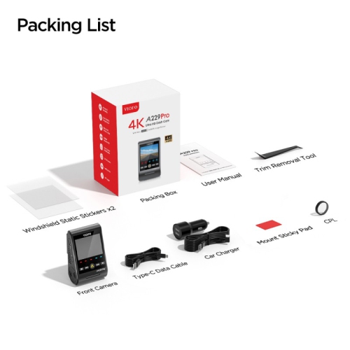 VIOFO A229 PRO 1CH 4K Front Dashcam with WiFi, GPS, and Sony STARVIS 2