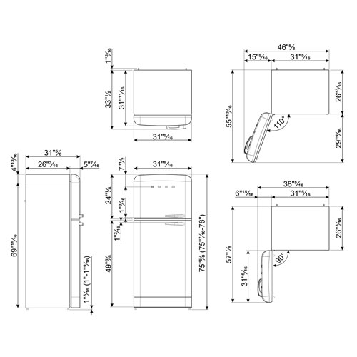 Réfrigérateur à congélateur supérieur 19,2 pi³ 32 po à distributeur de glaçons rétro de Smeg - Blanc