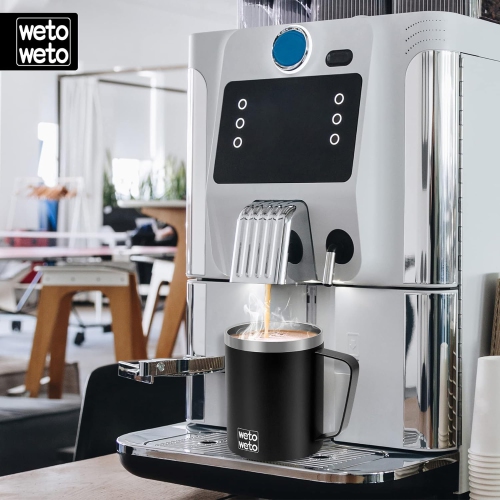 Tasse à café avec poignée, tasse à café réutilisable isotherme en acier inoxydable 14 oz, tasse de voyage à double paroi, noir enduit de poudre