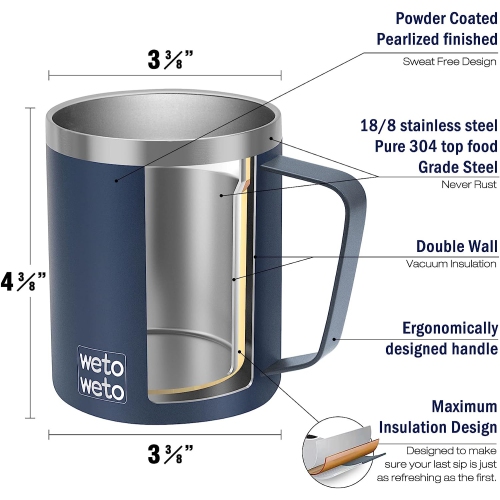 Tasse à café 14 oz, tasse de camping isotherme sous vide avec couvercle, tasse de voyage en acier inoxydable à double paroi, tasse à café