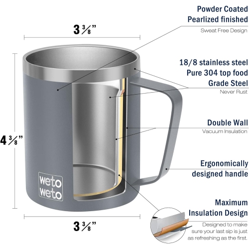 Tasse à café 14&nbsp;oz, tasse de camping isotherme sous vide avec couvercle, gobelet de voyage en inox à double paroi, Thermos à café pour