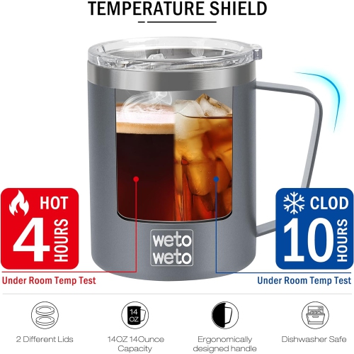 Tasse à café 14&nbsp;oz, tasse de camping isotherme sous vide avec couvercle, gobelet de voyage en inox à double paroi, Thermos à café pour