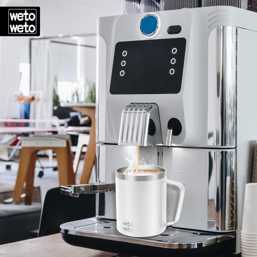 14 oz Coffee Mug, Vacuum Insulated Camping Mug with Lid, Double Wall Stainless Steel Travel Tumbler Cup, Coffee Thermos Outdoor, Powder Coated White