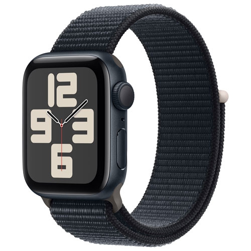 Boîte ouverte - Apple Watch SE avec boîtier en aluminium minuit et bracelet sport à rabat minuit de 40&nbsp;mm