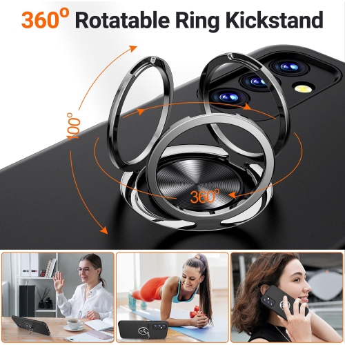 Shockproof 360 Magnetic Protective Case With Ring Holder, Kick Stand - Samsung Galaxy S24 FE - Black