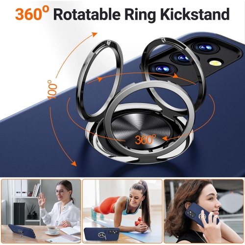 Shockproof 360 Magnetic Protective Case With Ring Holder, Kick Stand - Samsung Galaxy S24 Ultra - Navy Blue
