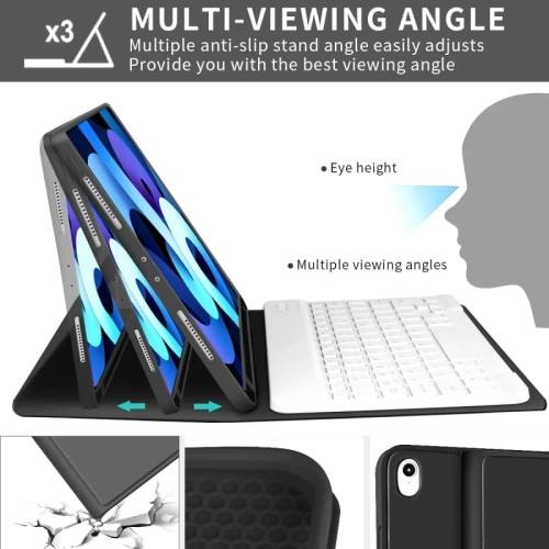 Black Keyboard Case for iPad Air 5th/4th Gen | Pencil Holder, Magnetically Detachable Wireless Stand Cover - 10.9 Inch
