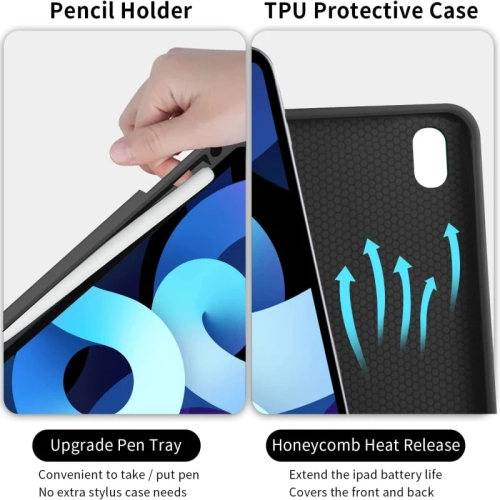 Black Keyboard Case for iPad Air 5th/4th Gen | Pencil Holder, Magnetically Detachable Wireless Stand Cover - 10.9 Inch