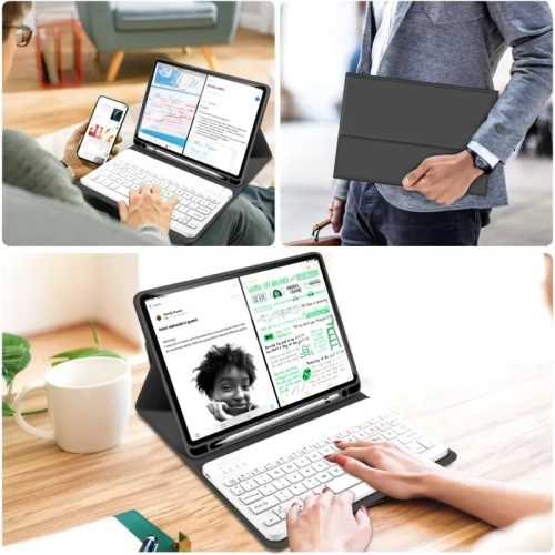 Black Keyboard Case for iPad Air 5th/4th Gen | Pencil Holder, Magnetically Detachable Wireless Stand Cover - 10.9 Inch