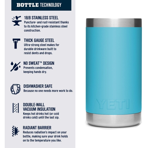 YETI Rambler Jr. 12 oz Kids Bottle, with Straw Cap, Reef Blue