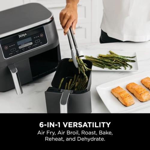 8-qt. Ninja Foodi 6-in-1 Air Fryer with DualZone Technology - Slate Grey | Match Cook & Smart Finish, Roast, Broil, Dehydrate & More - Canadian