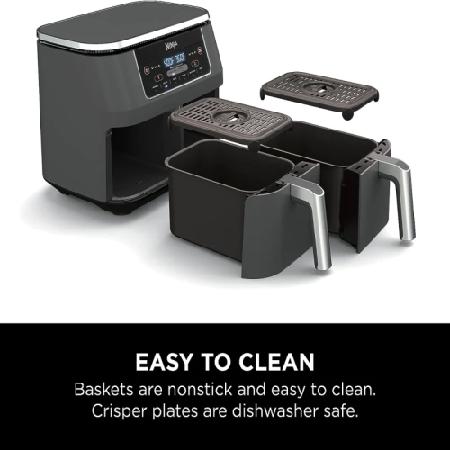 8-qt. Ninja Foodi 6-in-1 Air Fryer with DualZone Technology - Slate Grey | Match Cook & Smart Finish, Roast, Broil, Dehydrate & More - Canadian