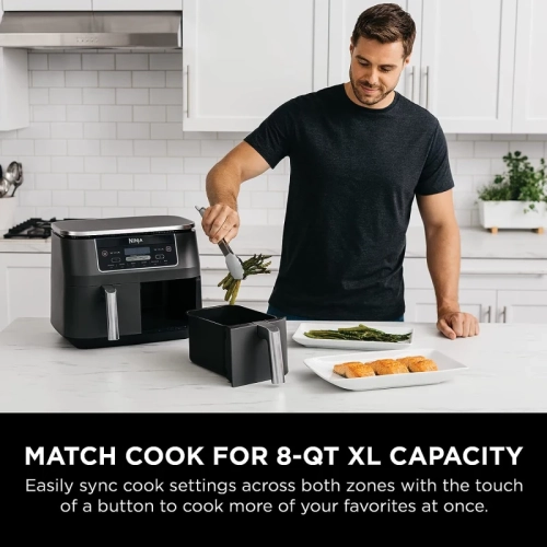 8-qt. Ninja Foodi 6-in-1 Air Fryer with DualZone Technology - Slate Grey | Match Cook & Smart Finish, Roast, Broil, Dehydrate & More - Canadian