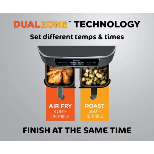 8-qt. Ninja Foodi 6-in-1 Air Fryer with DualZone Technology - Slate Grey | Match Cook & Smart Finish, Roast, Broil, Dehydrate & More - Canadian