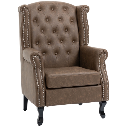 HOMCOM Tufted Accent Chair, Chesterfield-style Armchair, Upholstered Wingback Living Room Chair with Solid Wood Legs and Nail Head Trim, Thick Paddin