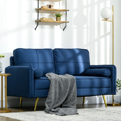 HOMCOM 56" Loveseat Sofa with Back Cushions and Pillows, Modern Love Seats Furniture, Upholstered 2 Seater Couch with Solid Wood Frame and Steel Legs
