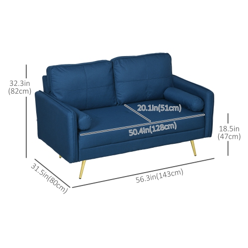 HOMCOM 56" Loveseat Sofa with Back Cushions and Pillows, Modern Love Seats Furniture, Upholstered 2 Seater Couch with Solid Wood Frame and Steel Legs
