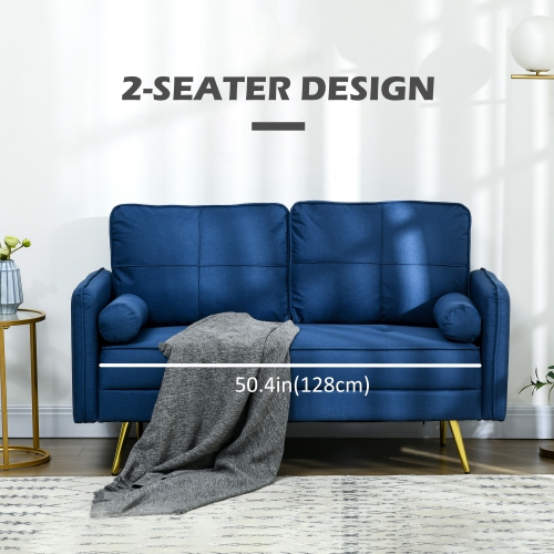 HOMCOM 56" Loveseat Sofa with Back Cushions and Pillows, Modern Love Seats Furniture, Upholstered 2 Seater Couch with Solid Wood Frame and Steel Legs