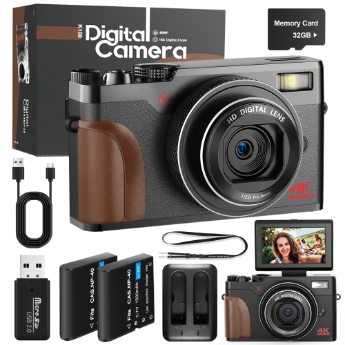 NBD  Digital Camera, Cameras for Photography, 4K&48Mp Video Camera, Vlogging Camera For, Compact Small Camera \w Two Batteries, Digital Point And