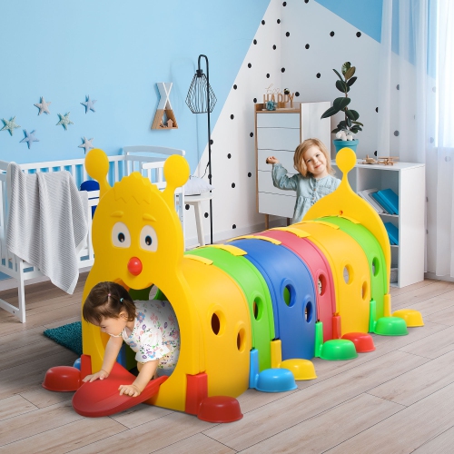 Qaba Tunnel for Kids to Crawl Through, Caterpillar Design Toddler Play Tunnel Indoor & Outdoor Climbing Toys Play Structure for 3-6 Years,