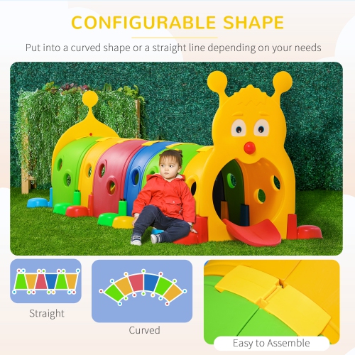 Qaba Tunnel for Kids to Crawl Through, Caterpillar Design Toddler Play Tunnel Indoor & Outdoor Climbing Toys Play Structure for 3-6 Years,
