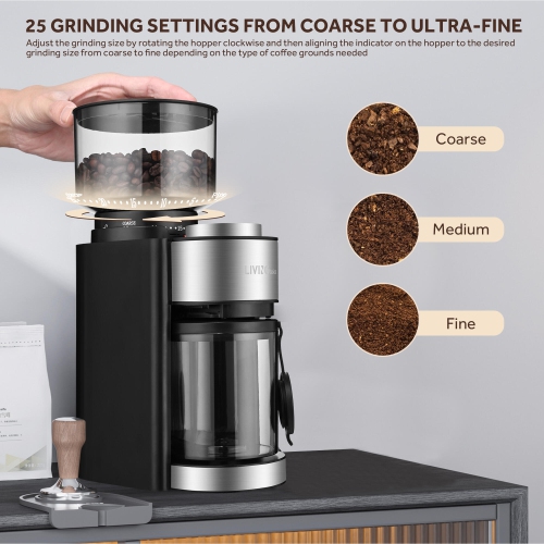 12-Cup Electric Coffee Grinder with 25 Precise Grind Setting, Adjustable Automatic Electric Grinders Conical Burr Mill Grinder