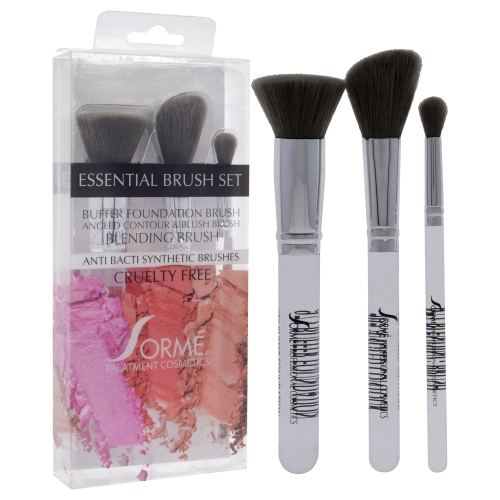 Professional Brush Set - Essential by Sorme Cosmetics for Women - 3 Pc Buffer Foundation Brush, Angled Contour and Blush Brush, Blending Brush