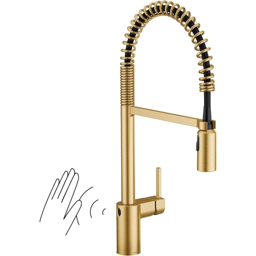 MOEN  Align Brushed Motionsense Wave Sensor Touchless One Handle Pre-Rinse Farmhouse Spring Kitchen Faucet In Gold