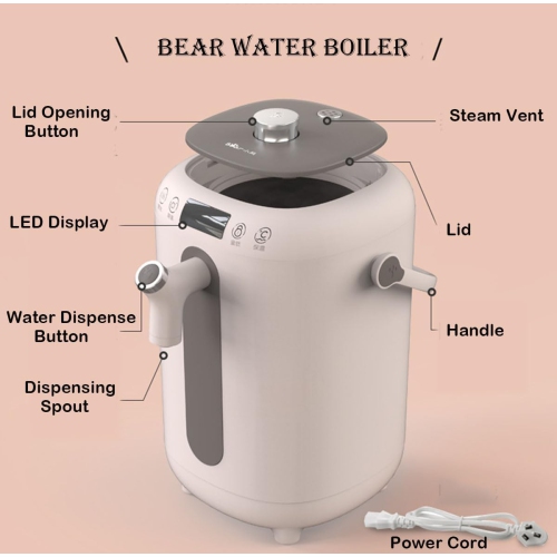 Chaudière Bear Water, bouilloire électrique, verrou de sécurité, chauffage instantané pour le café et le thé, arrêt automatique et protection contre