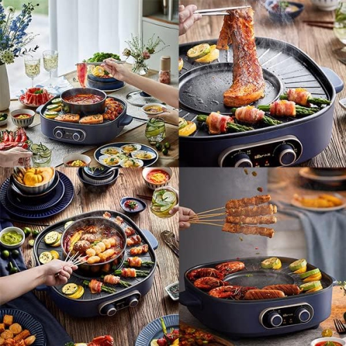 Bear Electric Grill- Electric BBQ Grill- Electric Hotpot- Hotpot & Indoor BBQ-Multi-functional Grill and Shabu-shabu All-in-one Pan