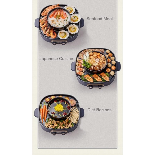 Bear Electric Grill- Electric BBQ Grill- Electric Hotpot- Hotpot & Indoor BBQ-Multi-functional Grill and Shabu-shabu All-in-one Pan